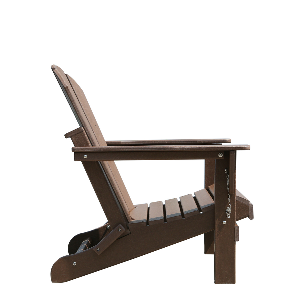 Folding Adirondack Chair with Easy Maintenance & Weather Resistant Classic Outdoor Lounge Plastic Furniture for Patio, Deck, Garden, Backyard, Beach, Pool and Fire Pit Seating,Brown